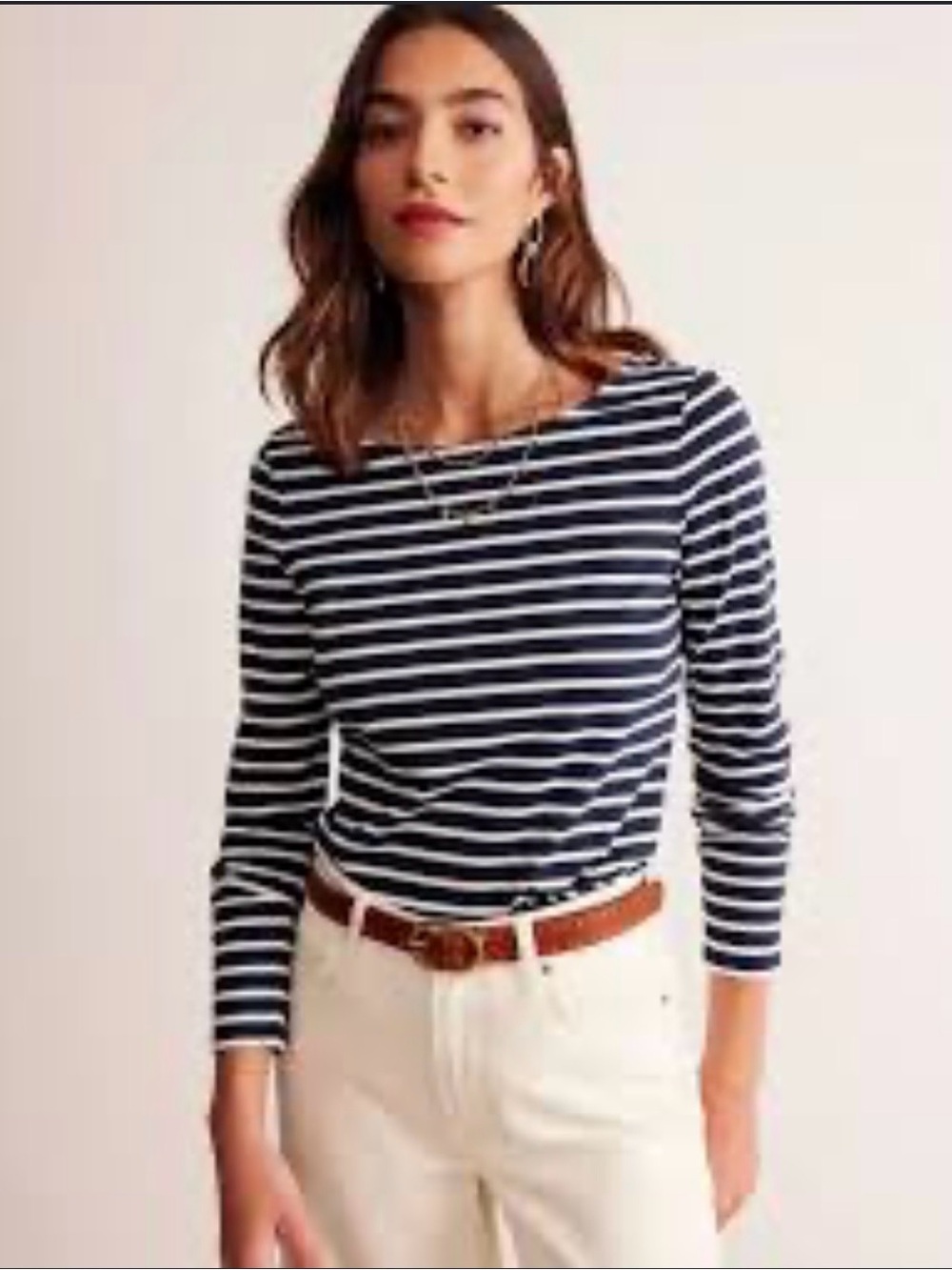 Boden Breton Striped Navy White Boatneck Top - Kate Middleton Fave Size Medium